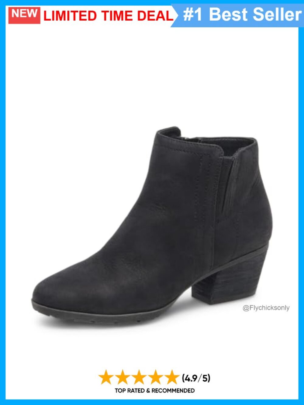 Waterproof Leather Ankle Booties Round Toe Block Heel